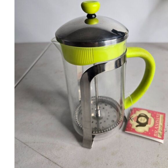 Brandani Italian Style Coffee Press Glass Chrome Chartreuse Plastic 9" - Picture 6 of 9